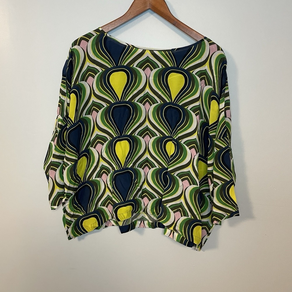 M Missoni 100% Silk Abstract Multicolor Printed Blouse Top Womens Medium Italy